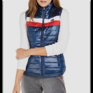 Tommy Hilfiger Sport Color Block Puffer Womens Size Large Red White And Blue
